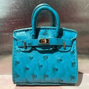 👜 Handmade Mini Cobalt Blue / Bleu Paon Birkin AirPods Tote Bag Charm Miniature